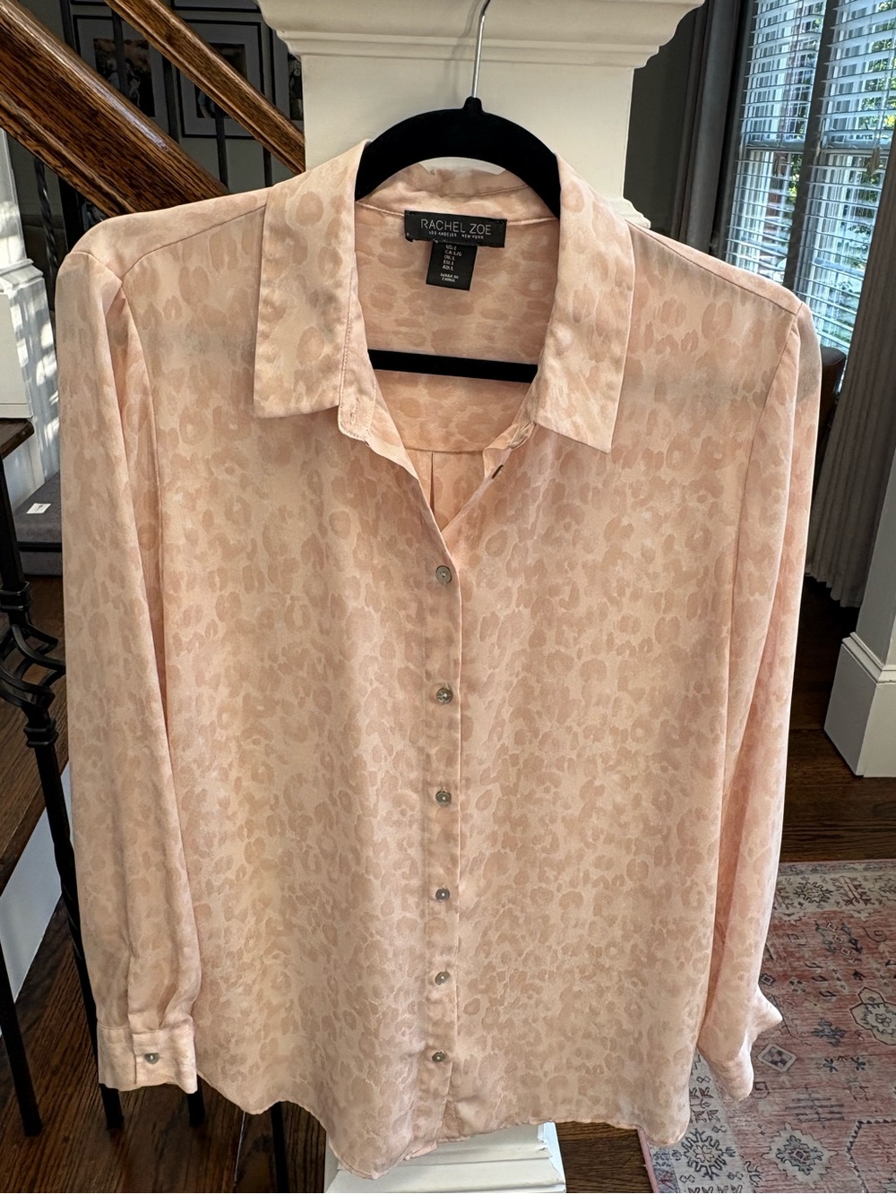 Rachel Zoe Blush Animal-Print Sheer Blouse